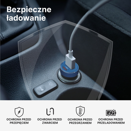 QUALO Transparent ładowarka samochodowa USB-A USB-C aluminiowa 65W QTLS-AC-A-65