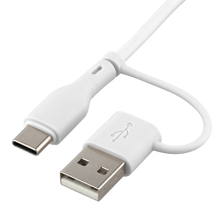 QUALO Recycling kabel 2w1 USB-C - USB-C 60W adapter USB-A 1,5m 3A biały QRC-CC+A-00