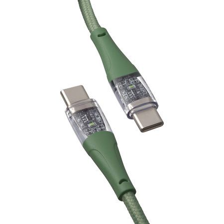 QUALO Transparent kabel nylonowy USB-C - USB-C 1,5m 3A 60W zielony QTCN-CC-04