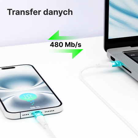 QUALO Transparent kabel nylonowy USB-A - USB-C 1,5m 3A 60W biały QTCN-AC-00