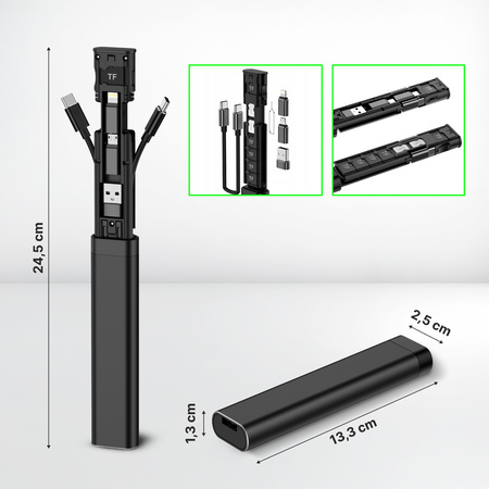 QUALO Zestaw adapterów podróżnych z kablem z podstawką czarny   QZS-P-01