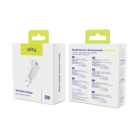 Allity ładowarka sieciowa GaN PD QC ATC-01-20WC 1x USB-C 20W biała