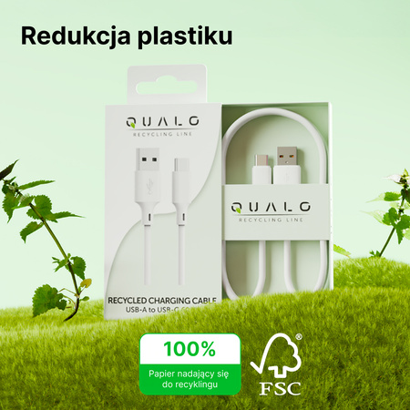 QUALO Recycling kabel USB-A - USB-C 1,5m 3A 60W biały QRC-AC-00