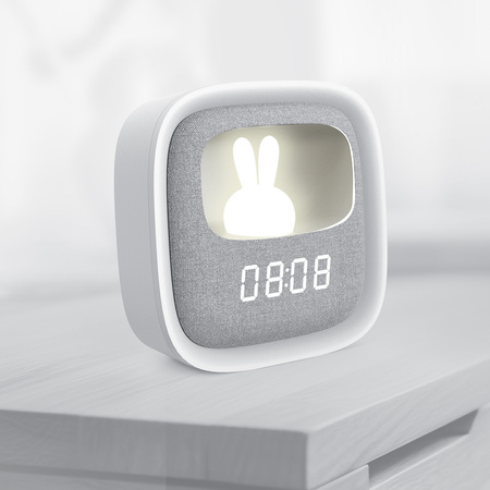 Budzik z nocnym króliczkiem LED PURE FNL-06 AURORA biały kwadratowy Forever Light