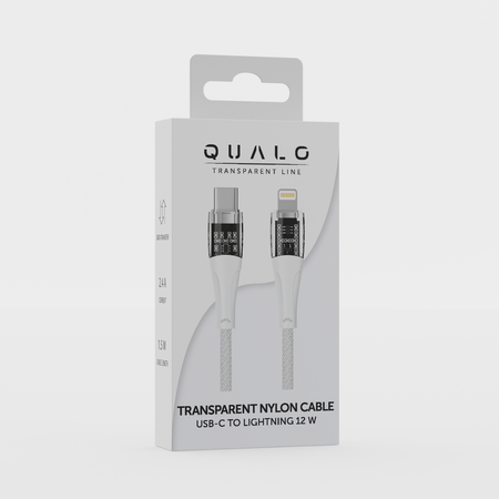 QUALO Transparent kabel nylonowy USB-C - Lightning 1,5m 2,4A biały QTCN-CL-00