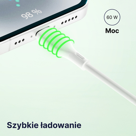 QUALO Recycling kabel 2w1 USB-C - USB-C 60W adapter USB-A 1,5m 3A biały QRC-CC+A-00