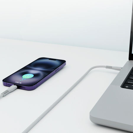 QUALO kabel nylonowy USB-C - USB-C 1,5m 3A 60W szary QKN-CC-18