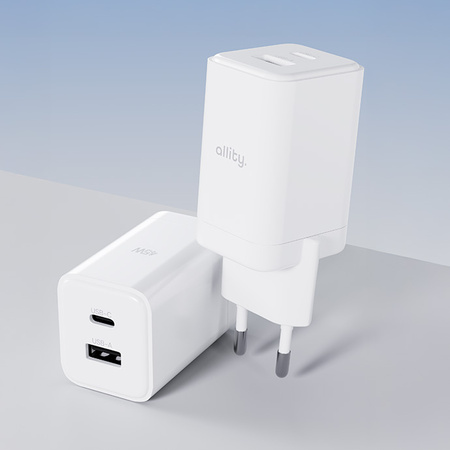 Allity ładowarka sieciowa GaN PD QC ATC-01-45WAC 1x USB-C 1x USB-A 45W biała