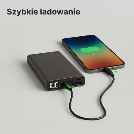 QUALO power bank 10000 mAh z LED 22.5W szary QPB10-LD-23-18
