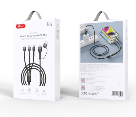 XO kabel NB254 6w1 USB - USB-C + USB-C + microUSB + Lightning 1,2m czarny