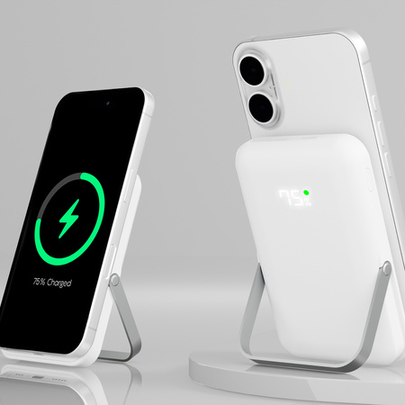 QUALO MagSafe power bank 10000 mAh z LED i podstawką biały QMPB5-LD-00