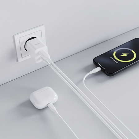 Allity ładowarka sieciowa GaN PD QC ATC-01-20WAC 1x USB-C 1x USB-A 20W biała