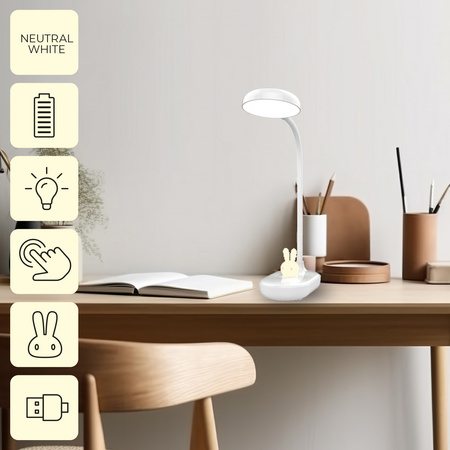 Lampa biurkowa LED 4,5W ze świecącym króliczkiem FLB-30 biała Forever Light