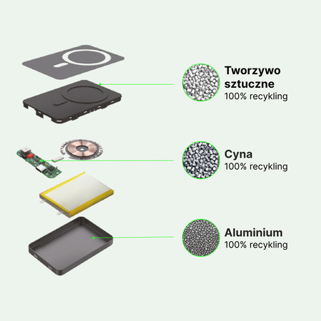 QUALO Recycling power bank 5000 mAh 20W srebrny QRPB-20-07