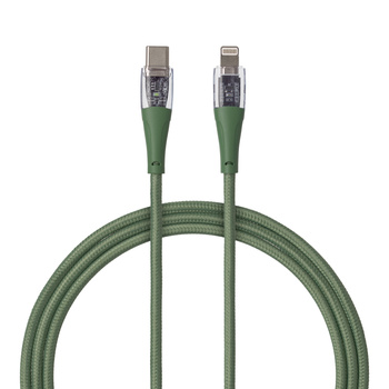 QUALO Transparent kabel nylonowy USB-C - Lightning 1,5m 2,4A zielony QTCN-CL-04