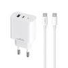 Maxlife ładowarka sieciowa PD QC MXTC-06-30AC 1x USB-C 1x USB 30W biała + kabel USB-C - USB-C 60W