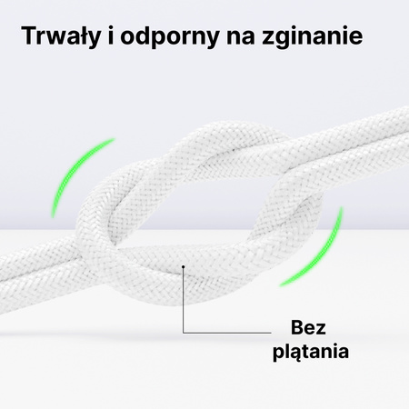 QUALO Transparent kabel nylonowy USB-C - Lightning 1,5m 2,4A biały QTCN-CL-00