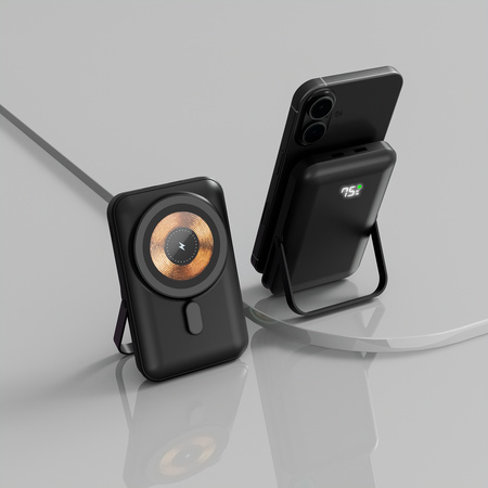 QUALO MagSafe power bank 10000 mAh z LED i podstawką czarny QMPB5-LD-01