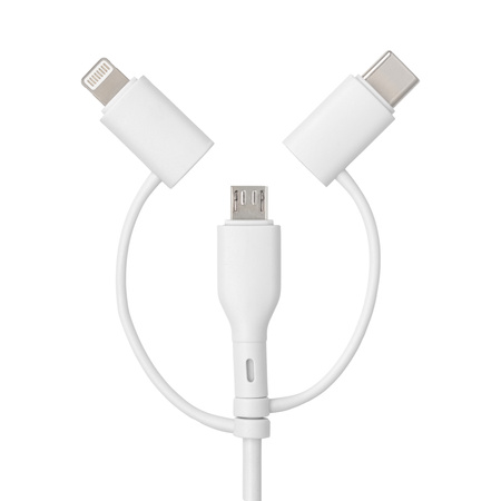 QUALO Recycling kabel 3w1 USB-C - USB-A adapter microUSB + Lightning 1,5m 3A biały QRC-CA+M+L-00