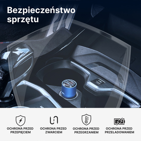 QUALO Transparent ładowarka samochodowa 2x USB-C aluminiowa 90W QTLS-AC-A-90