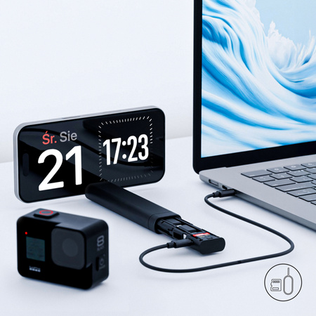 QUALO Zestaw adapterów podróżnych z kablem z podstawką czarny   QZS-P-01