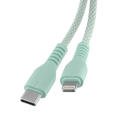 QUALO kabel nylonowy USB-C - Lightning 1,5m 2,4A mietowy QKN-CL-21