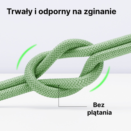 QUALO Transparent kabel nylonowy USB-C - USB-C 1,5m 3A 60W zielony QTCN-CC-04