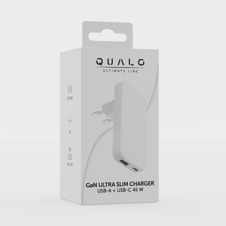 QUALO ładowarka sieciowa GaNultra slim USB-A USB-C PD 45W biała QLS-GN-US-AC-45-00