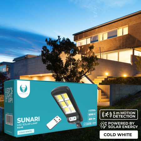 Lampa solarna LED SUNARI FLS-01 6*COB PIR 10W 800lm 6000K 2400mAh Li-Ion + pilot Forever Light