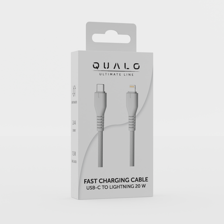 QUALO kabel nylonowy USB-C - Lightning 1,5m 2,4A szary QKN-CL-18