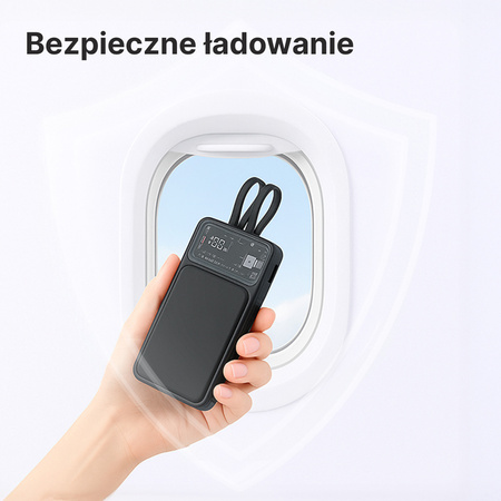 QUALO Transparent power bank 10000 mAh PD z LED 22.5W czarny QTPB10-LD-23-01